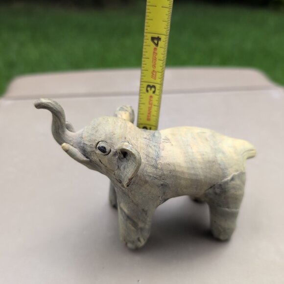 Vintage Baby Elephant Figurine Crushed Oyster Shell Good Luck Trunk Up 4" - Picture 8 of 8